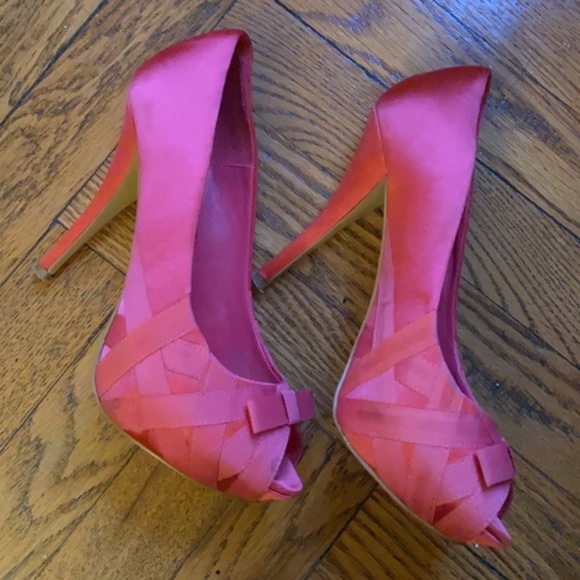 Zara pink satin bow high heel platform peep toe stilettos shoes - Picture 3 of 6